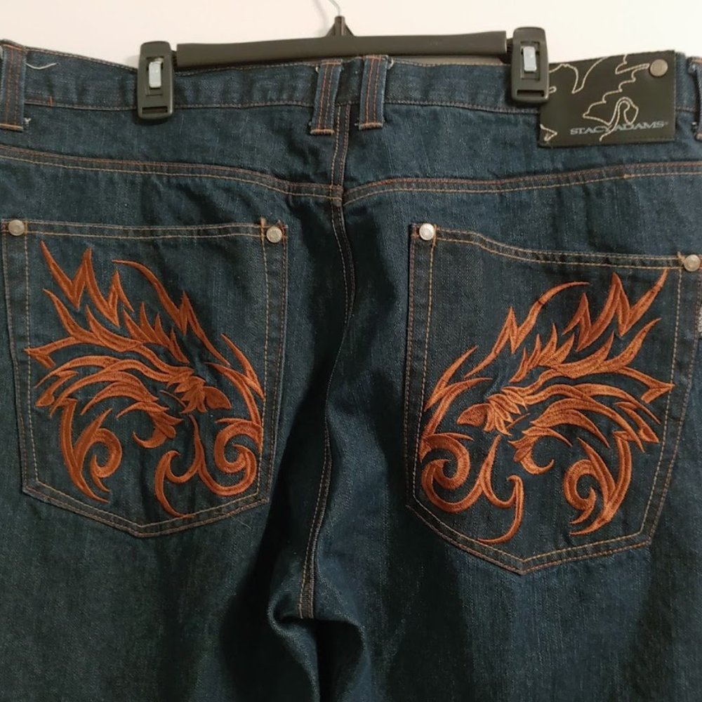 MEN'S STACY ADAMS JEANS DARM DENIM EMBROIDERED BAC